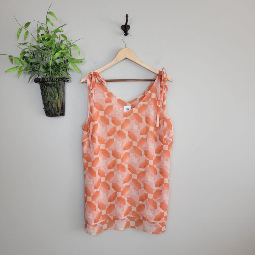 Cabi #5358 Pinwheel Geometric Sheer Layered Sleeveless Blouse Top Tank Peach L